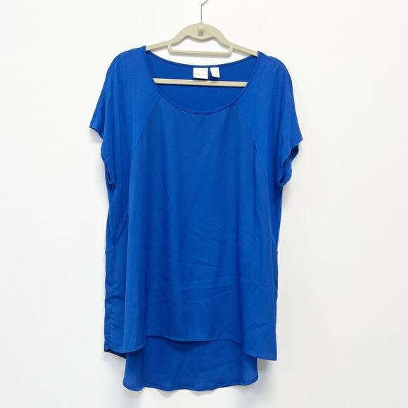Chico's Womens 3 Royal Blue Scoop Neck Cap Sleeve Hi Lo Cut Rounded Back Blouse - Picture 1 of 4